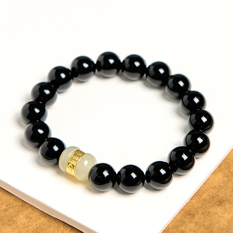 Bracelet de soutien en jade et onyx noir naturel Buddha Stones