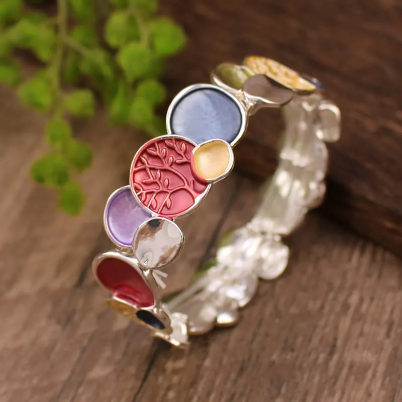 Bracelet élastique en alliage avec Buddha Stones et arbre de vie, motif rond