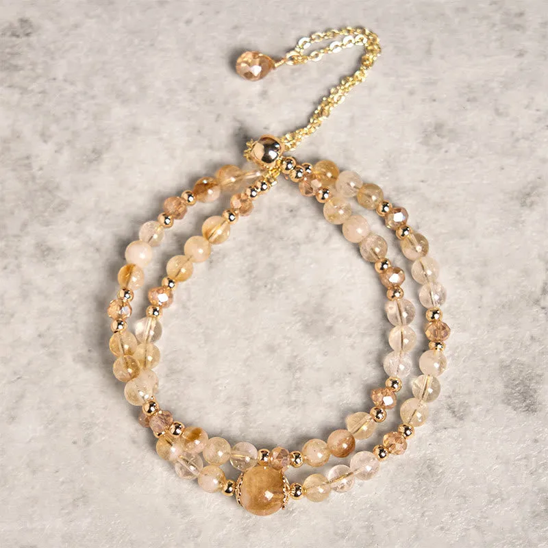 Bracelet double couche en perles de cristal rose et citrine naturelle de Buddha Stones