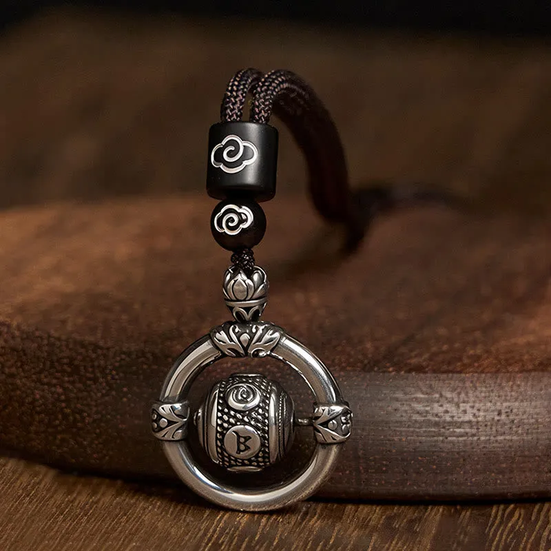 Collier pendentif rotatif en argent plaqué cuivre avec pierres de Buddha Stones Om Mani Padme Hum