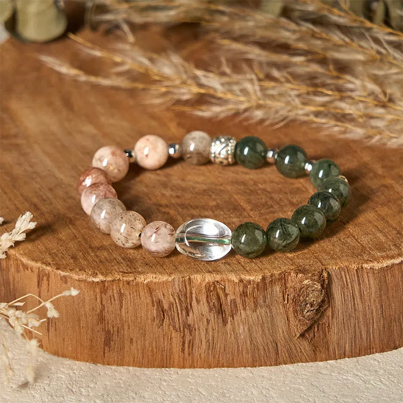 Bracelet de richesse Super Seven en quartz rutile vert naturel Buddha Stones