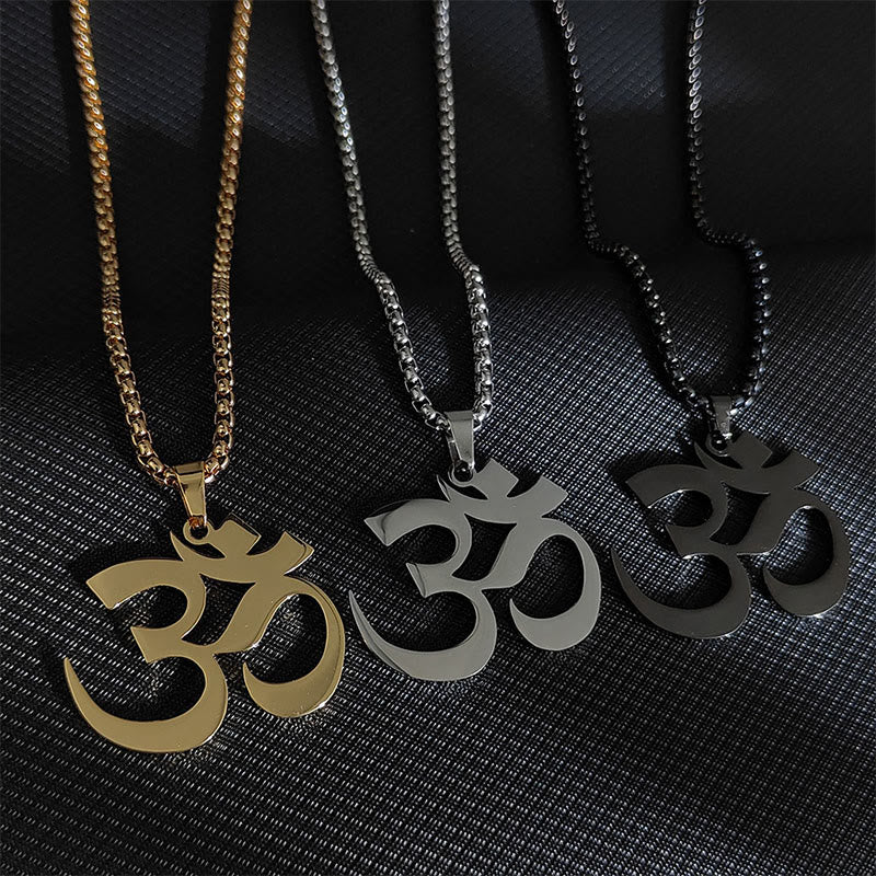 Buddha Stones Collier pendentif en acier inoxydable avec symbole Om et mantra