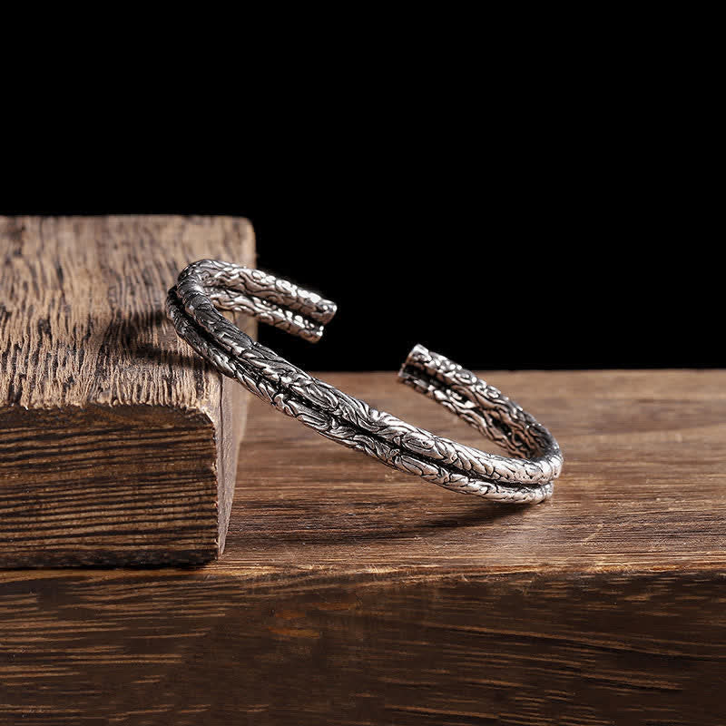 Bracelet manchette d'équilibre gravé à motif de dragon fleuri