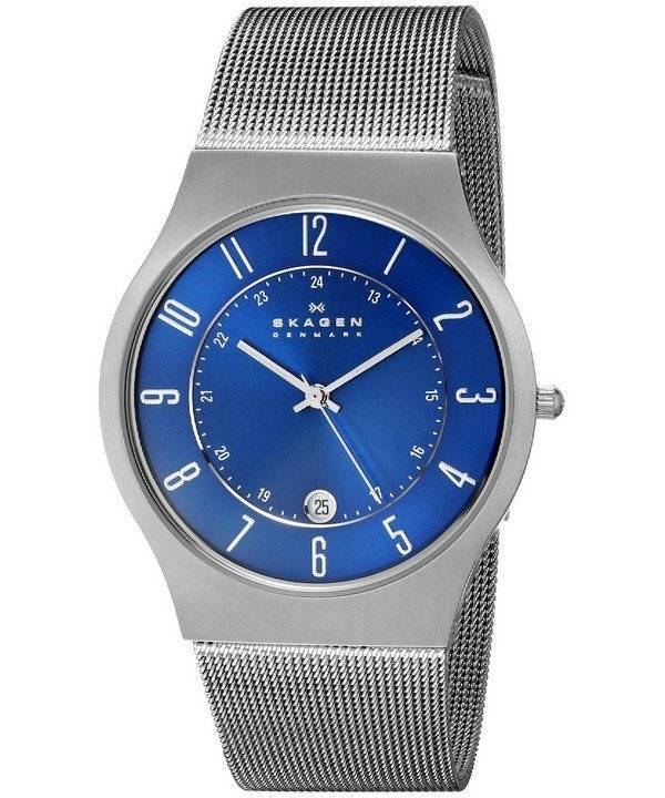 Skagen bleu cadran titane affaire maille Bracelet 233XLTTN montre homme