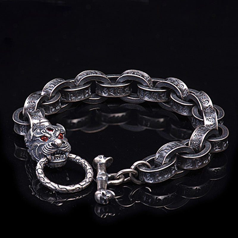 Bracelet en argent sterling 925 Buddha Stones et dragon Kirin Om Mani Padme Hum