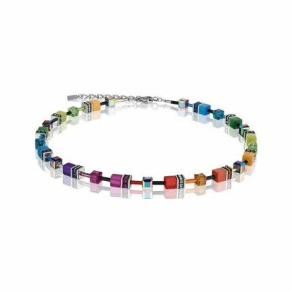 Achat Collier Coeur de Lion en oeil de tigre synthétique, cristaux, polaris, rondelles de strass et acier