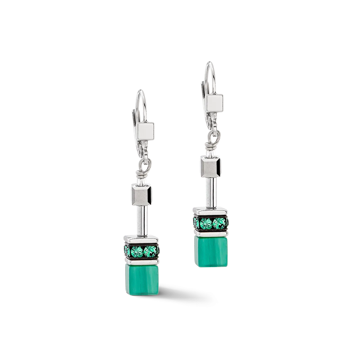 Collection 2838 - Vert et argenté - Boucles d'Oreilles - Cœur de Lion