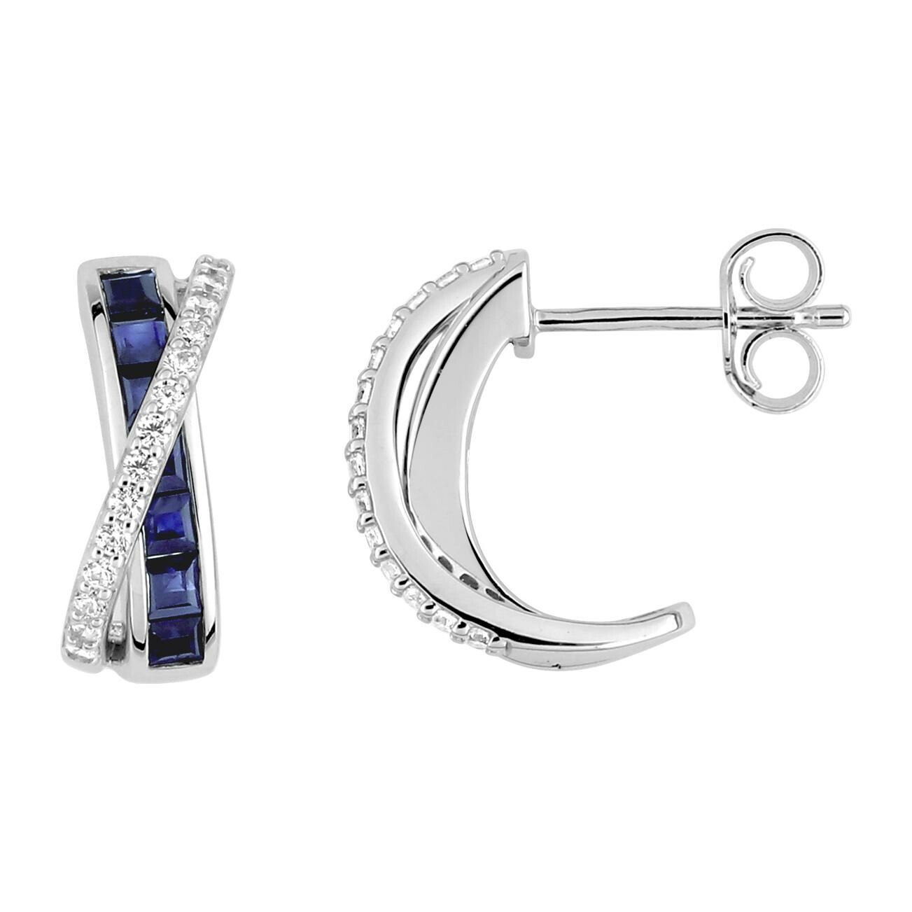 Achat Boucles d'oreilles créoles en or blanc, saphirs et oxydes de zirconium