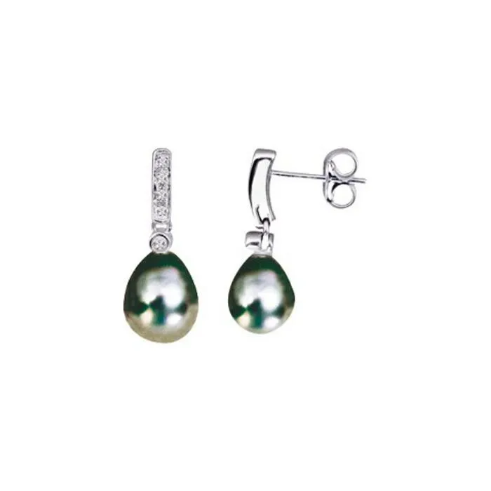 Achat Boucles d'oreilles pendantes en or blanc, perles de tahiti et diamants, 0.06ct
