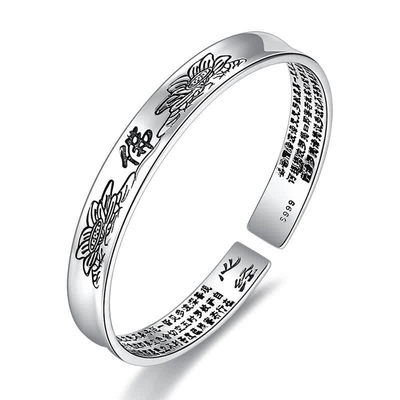 Bracelet manchette en cuivre avec mantra du Sutra du cœur et de la paix du lotus