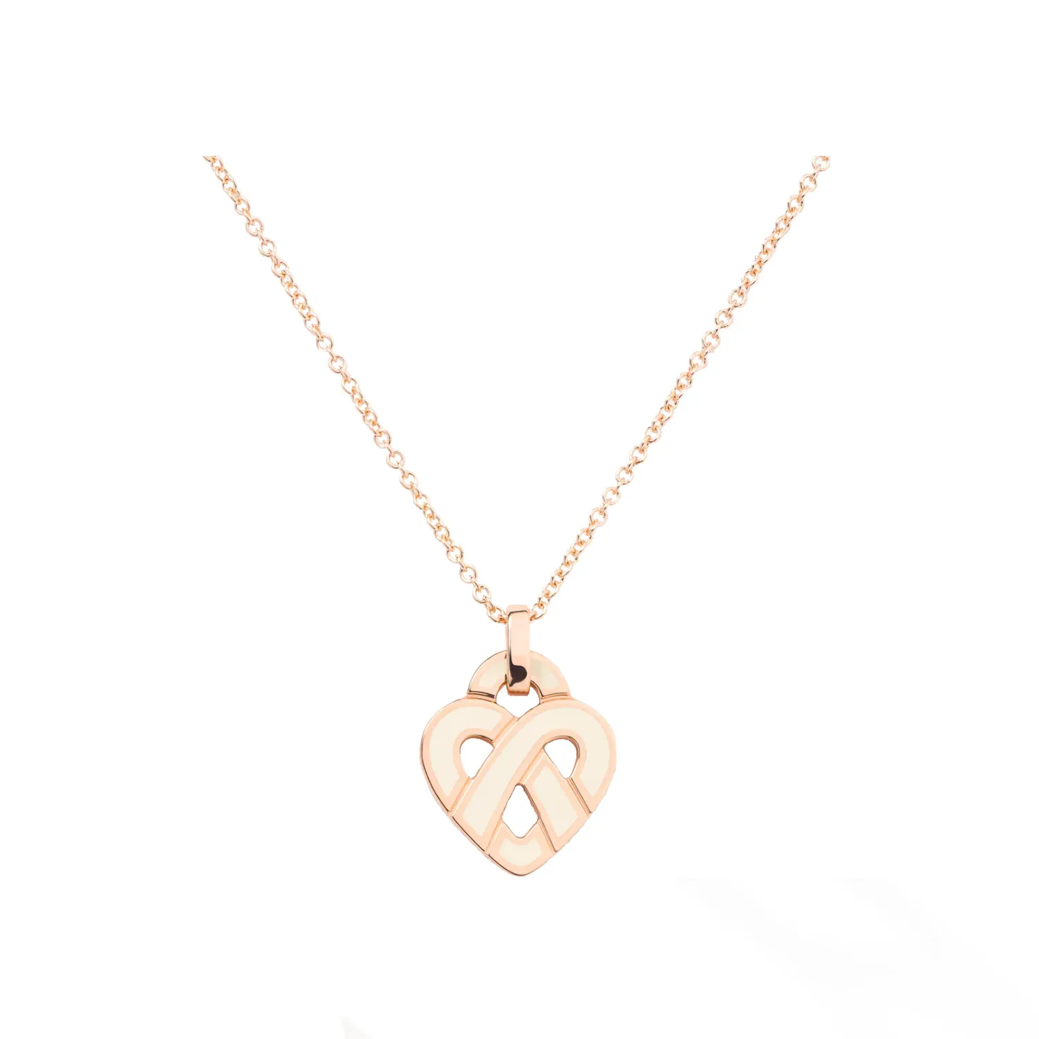 Coeur Entrelacé Pendentif Poiray Coeur entrelacé Petit Modèle en or rose et émail ivoire