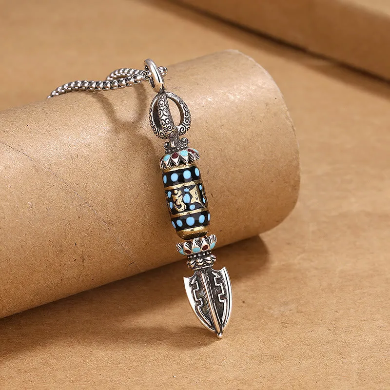 Collier pendentif rotatif tibétain en Buddha Stones Om Mani Padme Hum Protection Richesse