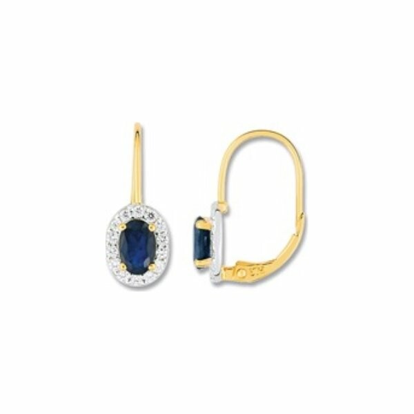 Achat Boucles d'oreilles dormeuses en or jaune, or blanc, saphirs et oxydes de zirconium