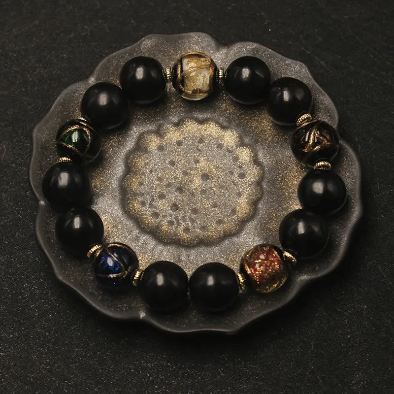Bracelet de richesse en perles de verre Liuli avec encens de savon occidental et Buddha Stones
