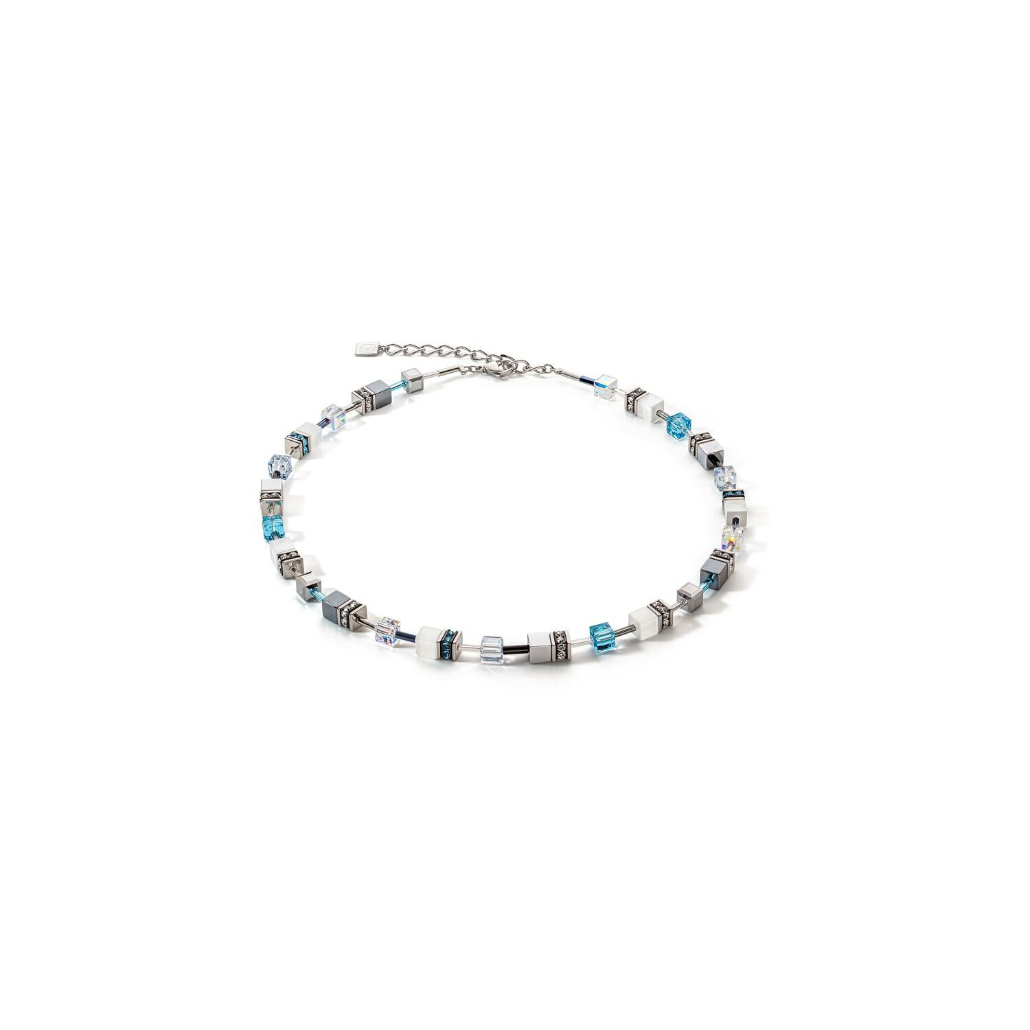 Achat Collier Cœur de Lion GeoCUBE en acier, hématite, œil de tigre, cristaux et strass