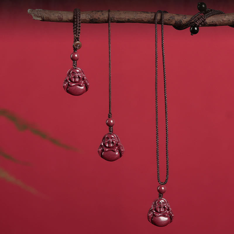 Buddha Stones Bouddha rieur en pierres de cinabre avec bénédiction, décoration suspendue pour téléphone, porte-clés