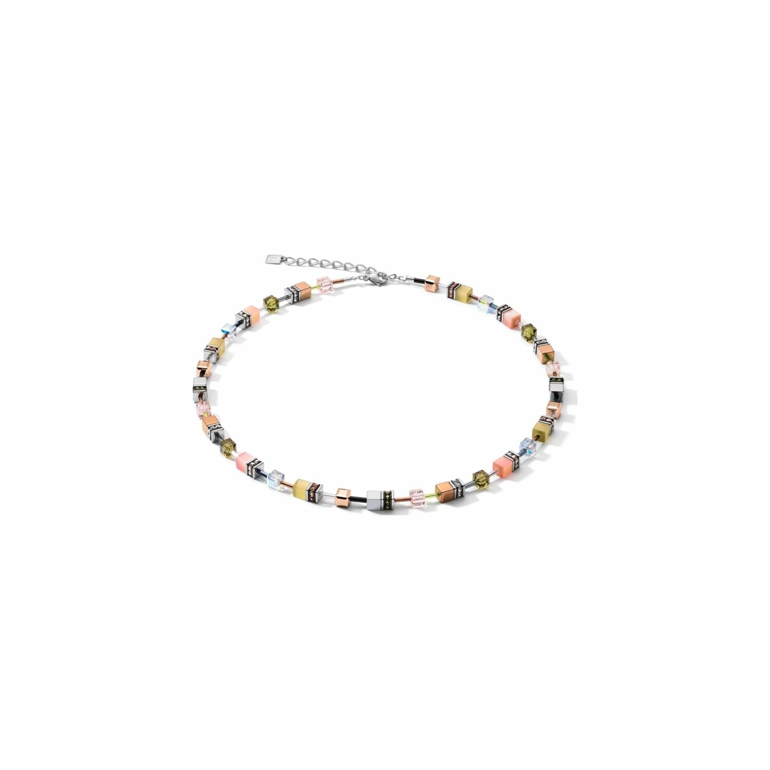 Achat Collier Cœur de Lion en métal doré rose, acier et œil de tigre synthétiques, cristaux et strass