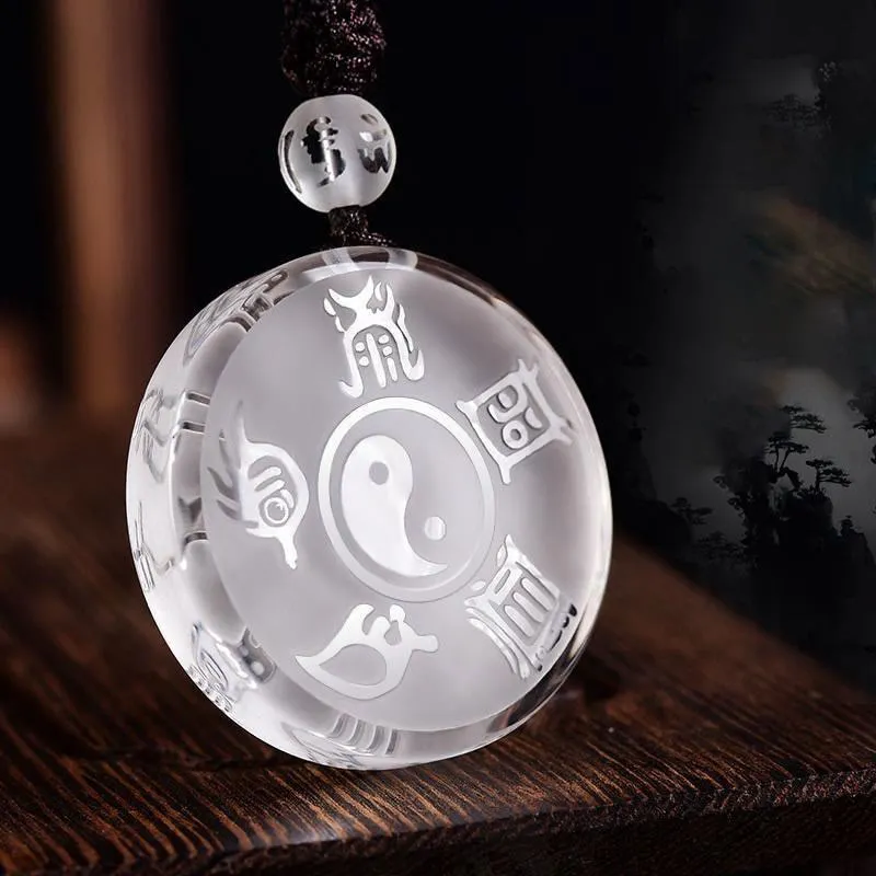 Buddha Stones Taoïsme Cinq montagnes sacrées Symbole Yin Yang Collier pendentif d'équilibre en cristal Liuli Porte-clés