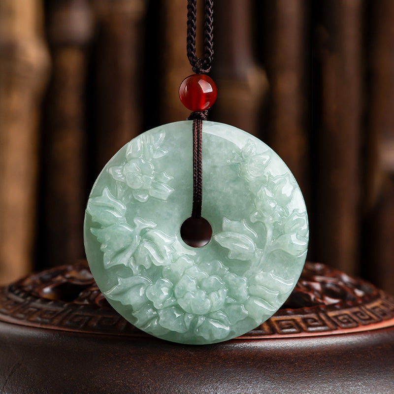 Buddha Stones avec boucle ronde en jade et fleur de pivoine