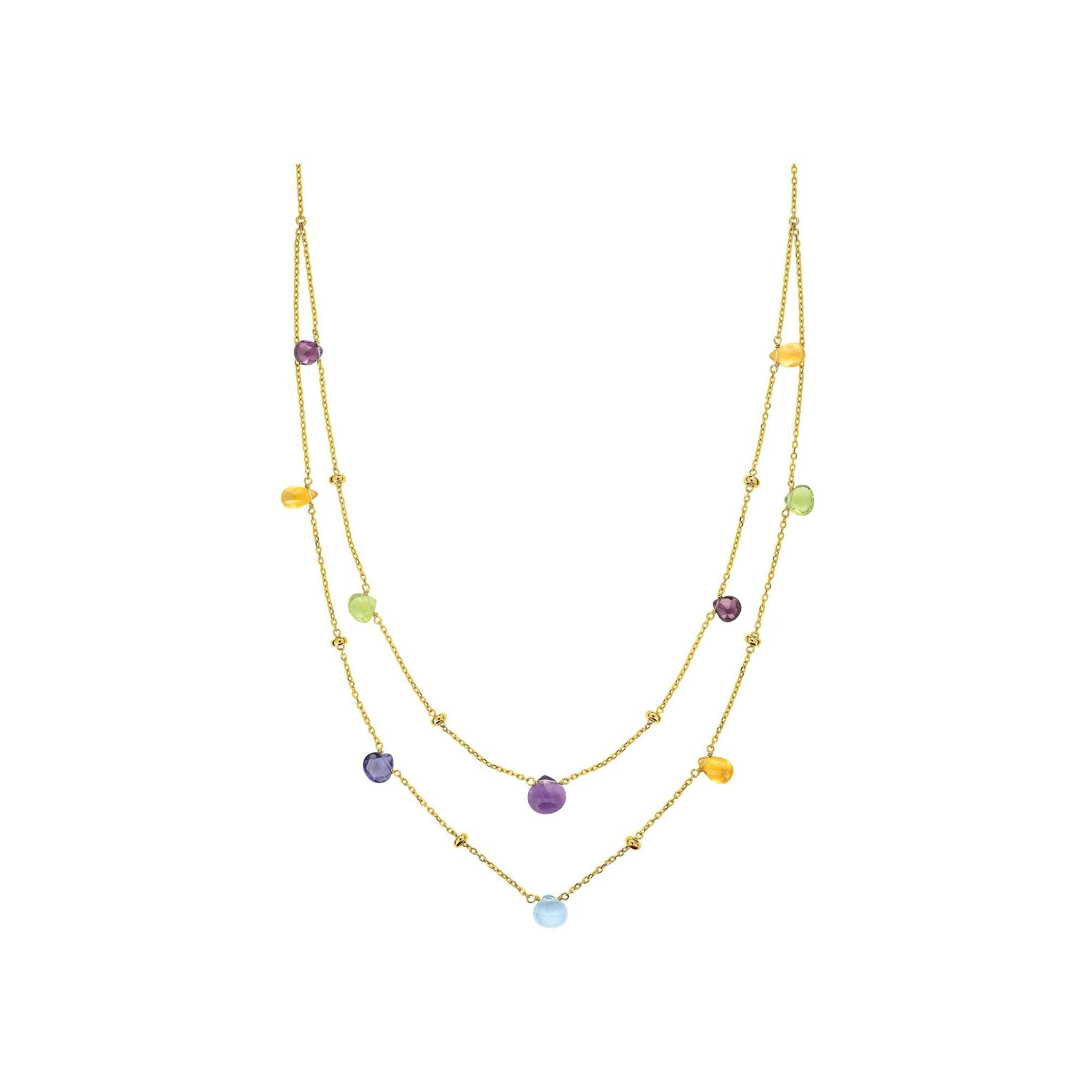 Achat Collier en or jaune, iolite, citrine et améthyste, péridot, grenat et topaze bleue
