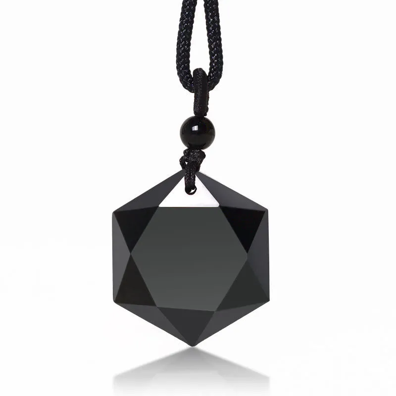 Collier pendentif purificateur talisman en obsidienne noire
