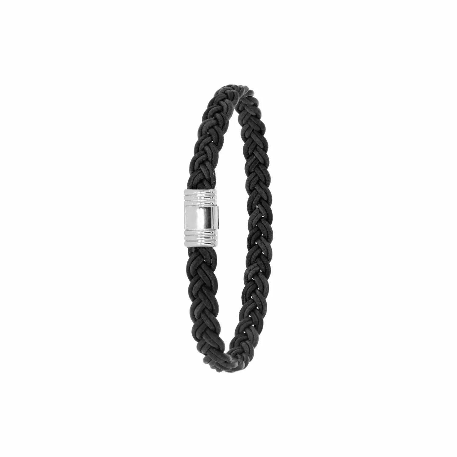 Bracelet Albanu Cap Horn Compas en cuir noir tressé et acier