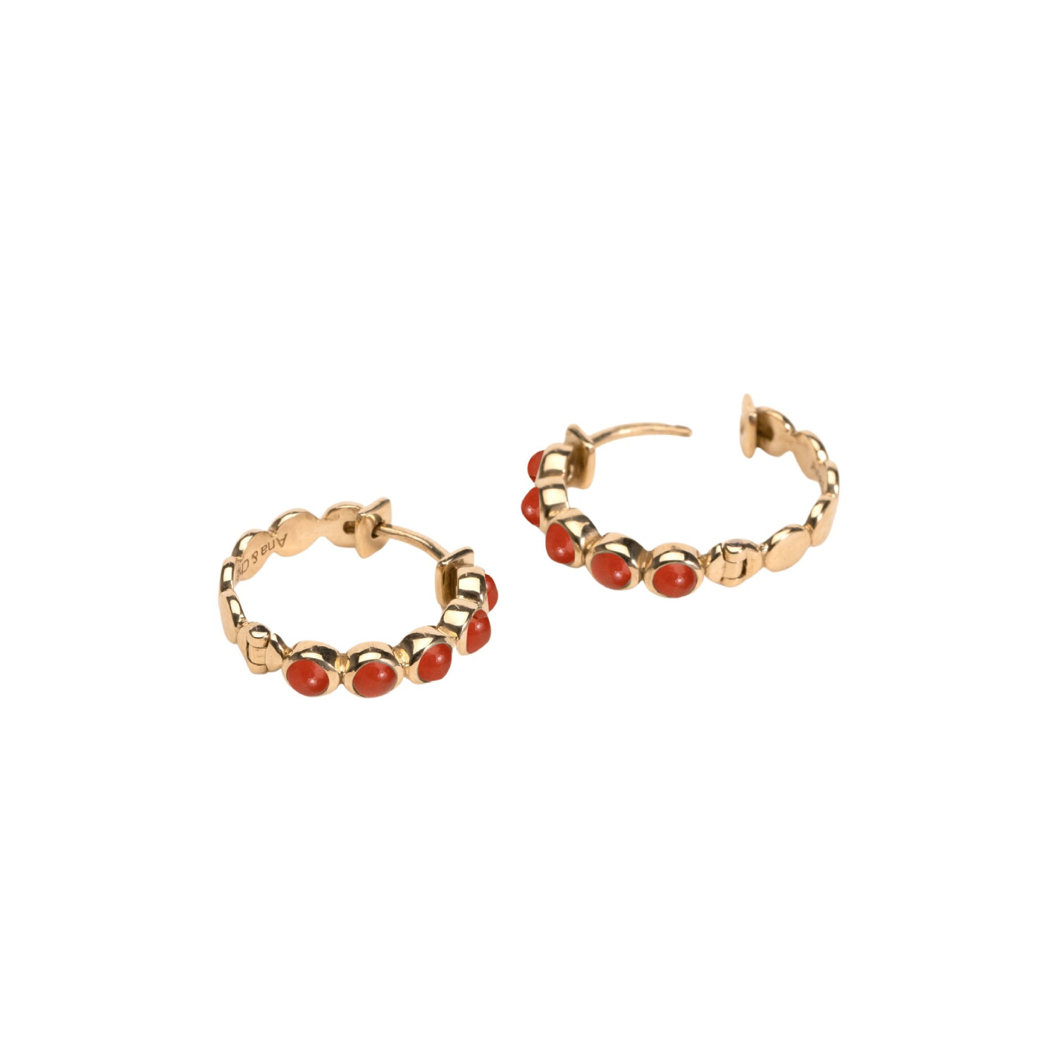 Achat Boucles d'oreilles créoles Ana & Cha Mimi en plaqué or jaune et agate rouge
