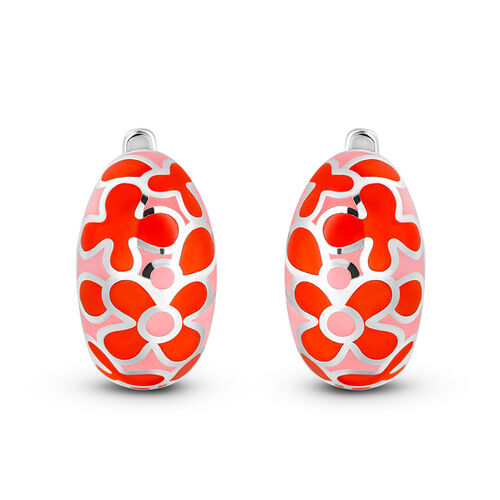 Jeulia Boucles d'oreilles Cerceau "Fleur rouge" Émail en Argent Sterling