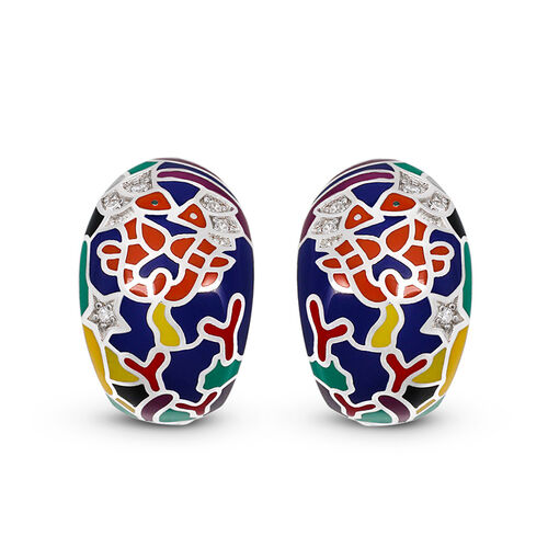 Jeulia Boucles d'oreilles Cerceau "Vie marine" Multicolore Émail en Argent Sterling
