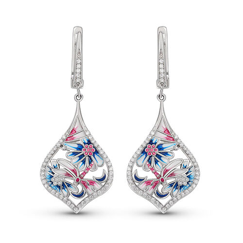Jeulia Boucles d'oreilles "Vie et vitalité" Libellule Émail Argent Sterling