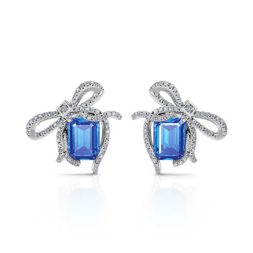 Jeulia "Trésor bleu" Boucle d'oreille Nœud Papillon Coupe émeraude en Argent Sterling