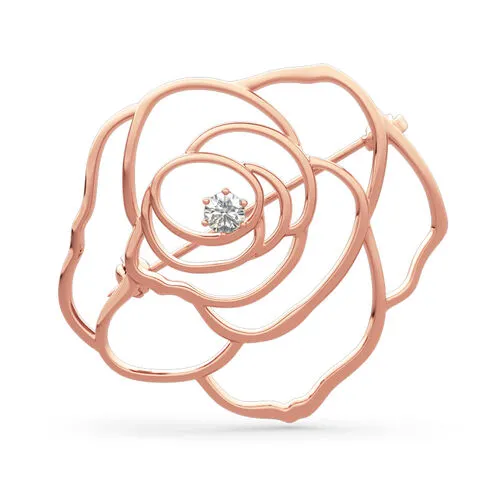 Jeulia Grande Broche en Forme de Fleur Rose en Argent Sterling