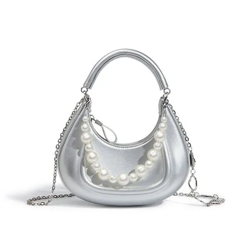 Jeulia Sac Perle Décor Chaîne Hobo Sac Top Poignée Sac Mini Croissant