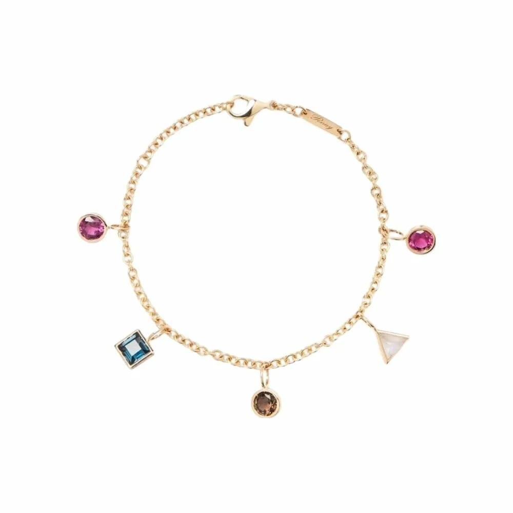 Lolita Bracelet ajustable Poiray Lolita en or jaune, rhodolites, topaze blue London, quartz fumé et pierre de lune