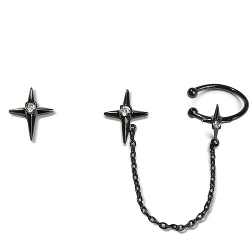 Jeulia "Étoile à quatre branches" Boucle d'oreille avec Chaîne en Argent Sterling