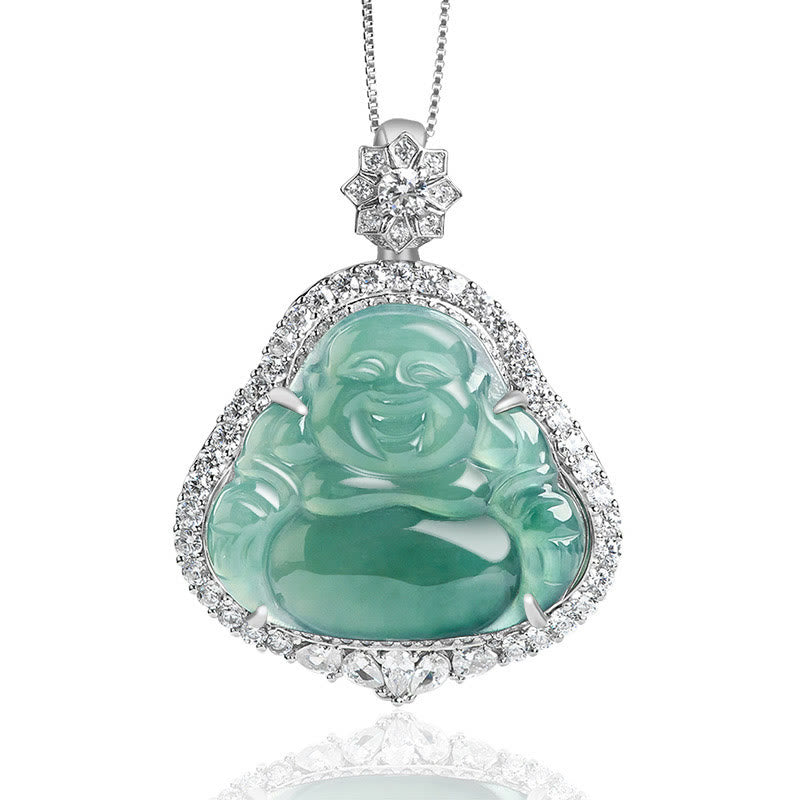 Buddha Stones en argent sterling 925 et jade naturel en forme de Bouddha rieur