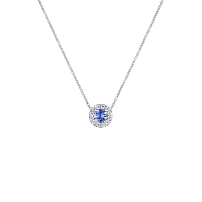 Collier Garel Saphir Ceylan Solitaire Entourage Lizzy - Versailles