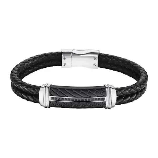Bracelet Lotus Style Men Classic en cuir, acier et acier pvd