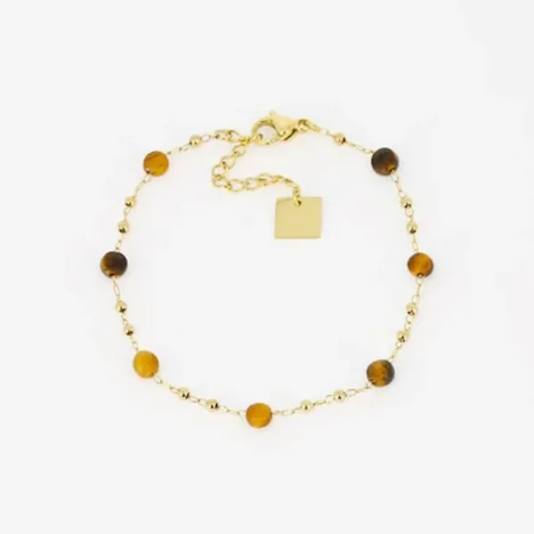Bracelet ZAG Bijoux ZOE acier doré perles oeil de tigre