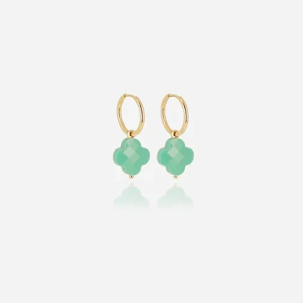 Boucles d'oreilles Zag bijoux VEGA en acier doré et trèfle en verre bleu turquoise