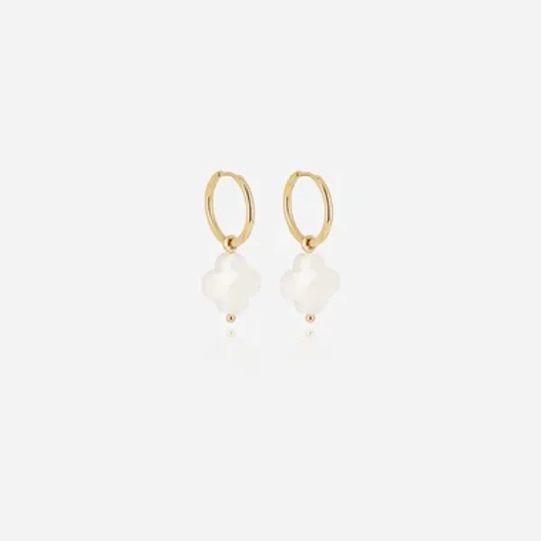 Boucles d'oreilles Zag bijoux VEGA en acier doré et trèfle en verre blanc
