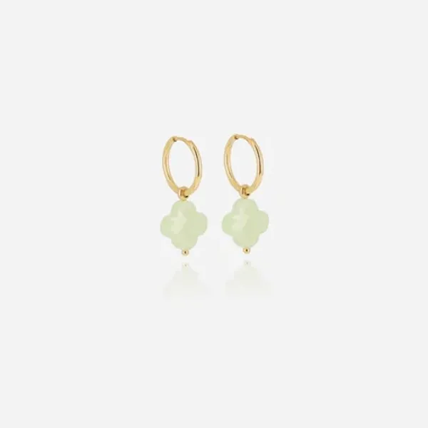 Boucles d'oreilles Zag bijoux VEGA en acier doré et trèfle en verre vert d'eau