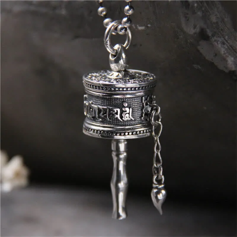 Collier pendentif rotatif en argent sterling 925 Buddha Stones et roue de prière Om Mani Padme Hum