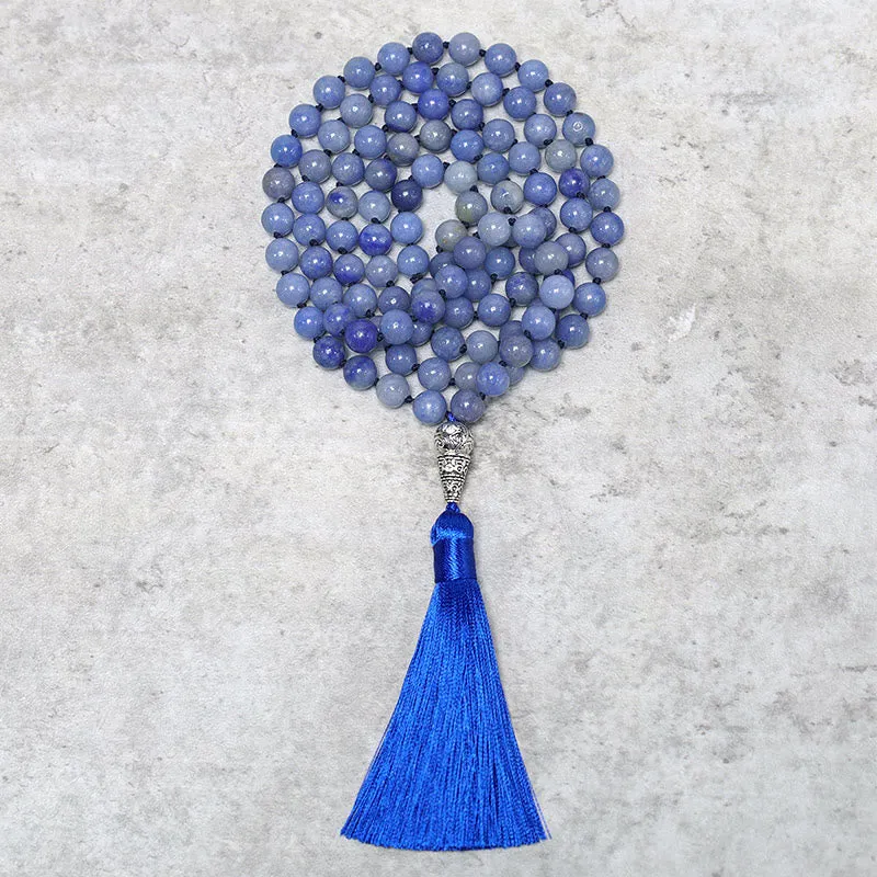 Collier de perles de prière de méditation de yoga en perles d'aventurine bleue de 108 Buddha Stones
