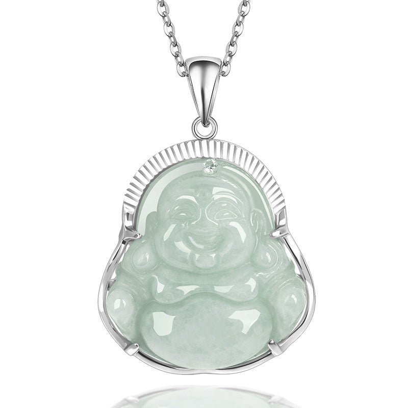Buddha Stones avec pendentif en argent sterling 925 et jade Bouddha rieur, calme et porte-bonheur