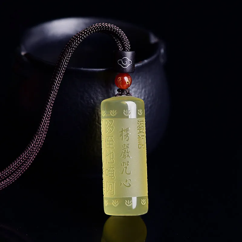 Collier pendentif force bonheur citrine Sutra du cœur