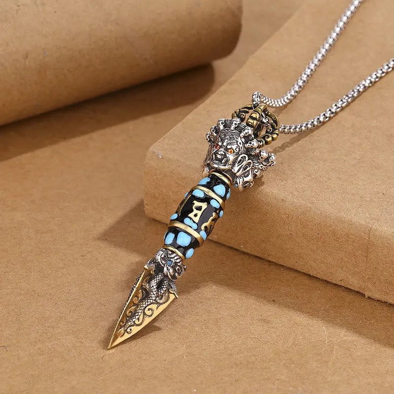 Buddha Stones Tibet Om Mani Padme Hum Dzi Perle Dorje Vajra Motif Richesse Collier Pendentif Rotatif