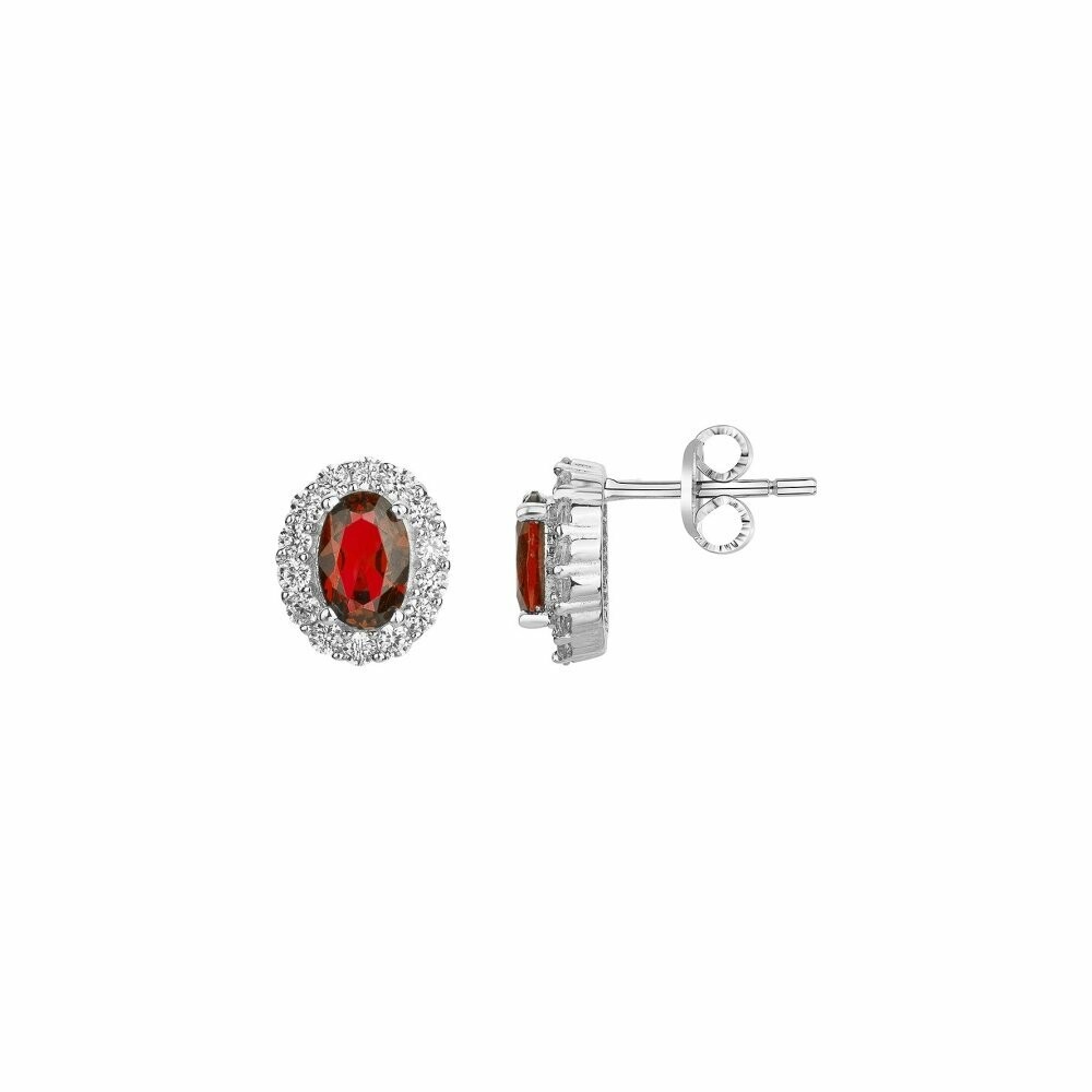 Achat Boucles d'oreilles en argent, pierres rouges et oxydes de zirconium
