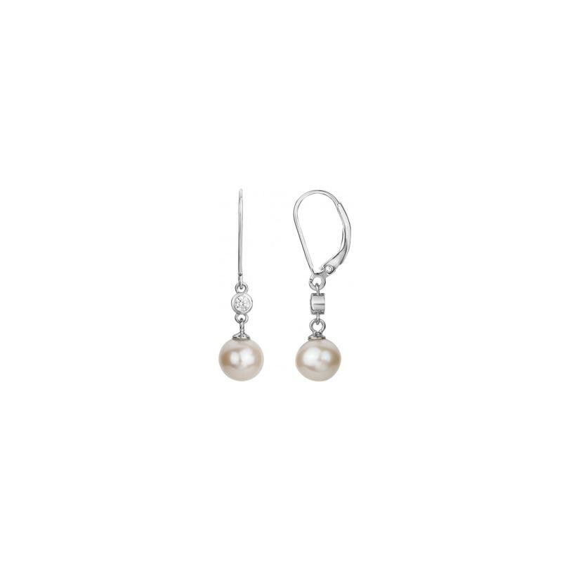 Achat Boucles d'oreilles en argent, perle d'eau douce et oxyde de zirconium