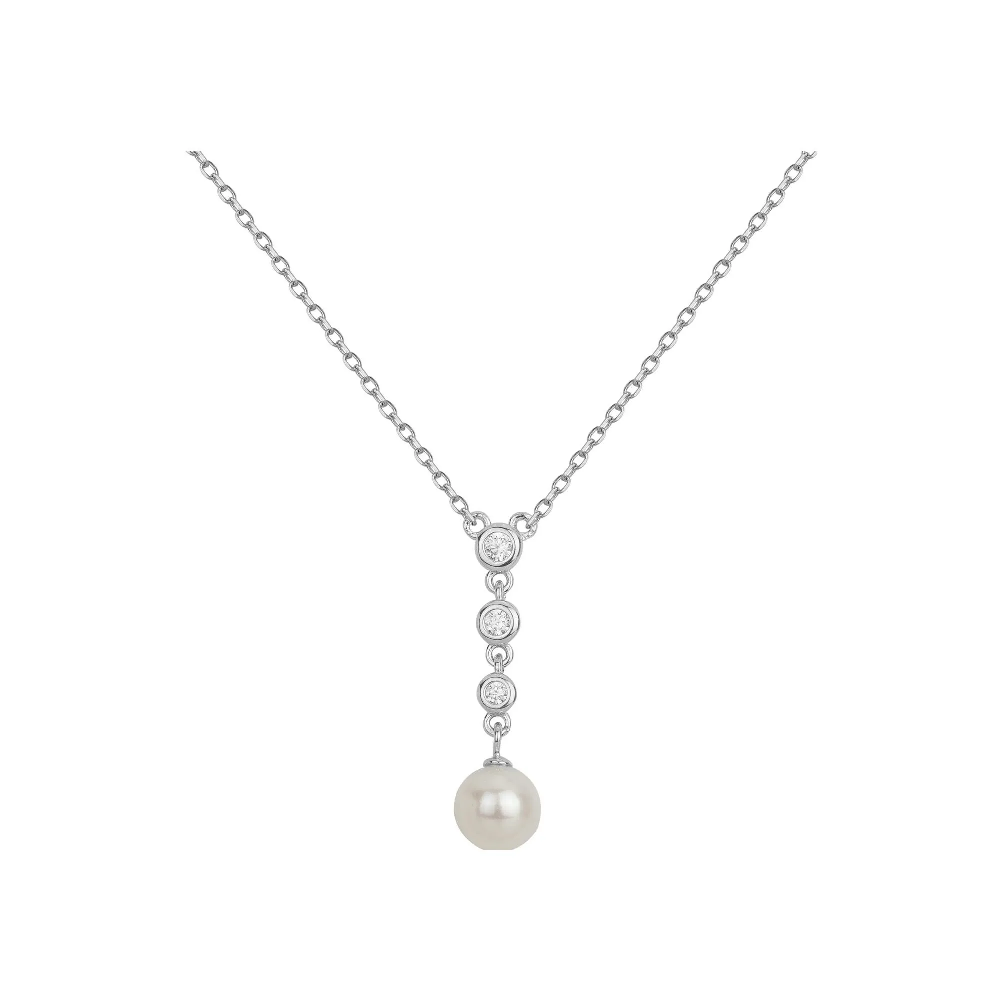 Collier en argent, oxydes de zirconium et perle d'eau douce